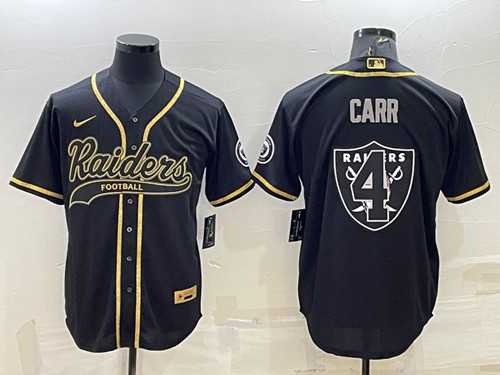 Men's Las Vegas Raiders #4 Derek Carr Black Gold Team Big Logo With Patch Cool Base Stitched Baseball Jersey,We sell and wholesale Men's Las Vegas Raiders #4 Derek Carr Black Gold Team Big Logo With Patch Cool Base Stitched Baseball Jersey on line form chian!